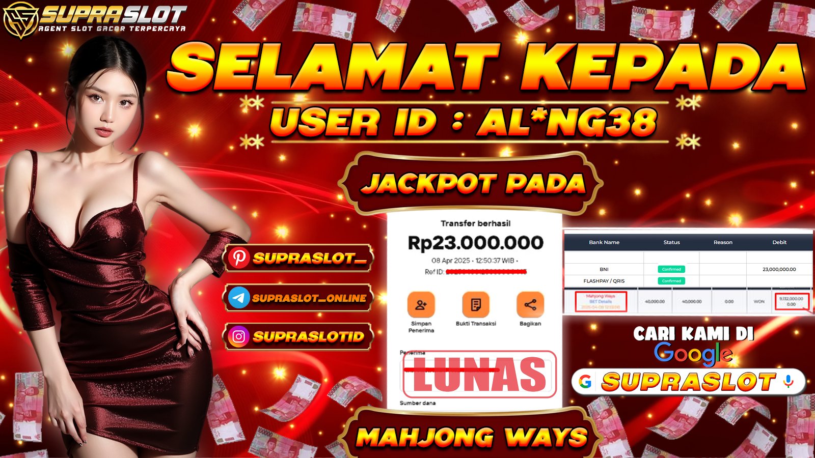 SUPRASLOT JACKPOT di SLOT MAHJONG WAYS Rp.23.000.000,- LUNAS