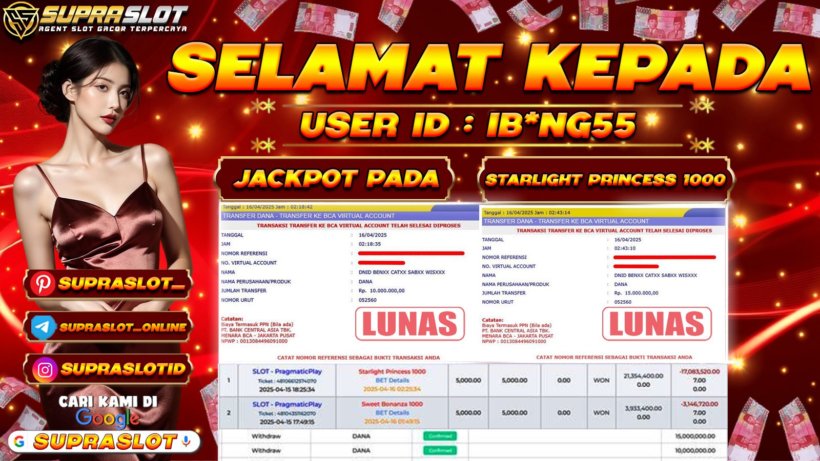 SUPRASLOT JACKPOT di SLOT STARLIGT PRINCESS 1000  Rp.25.000.000,- LUNAS