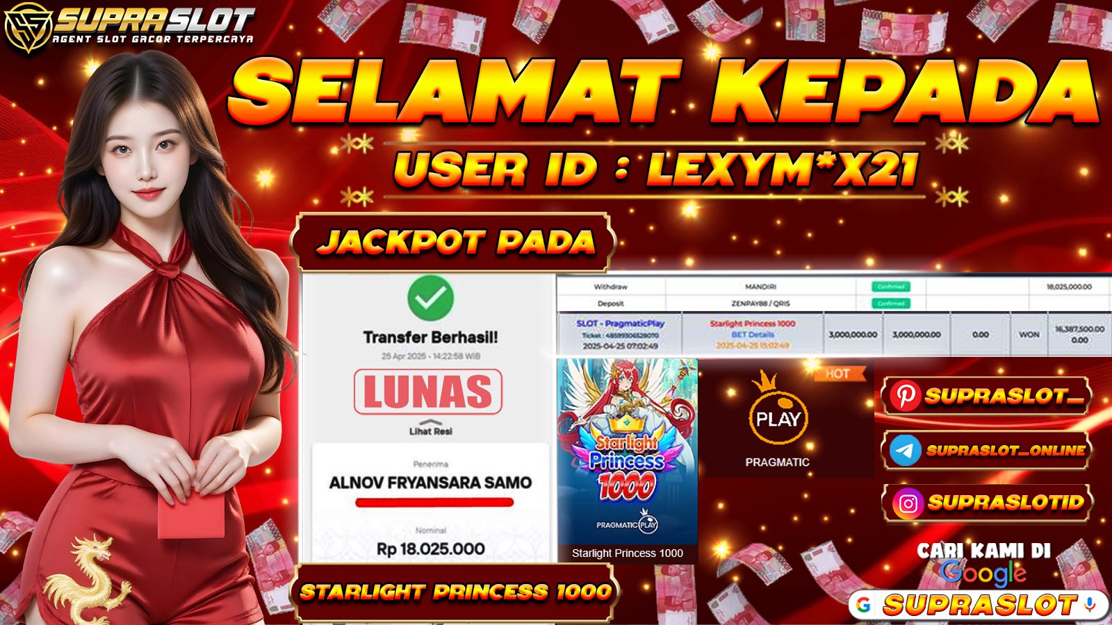 SUPRASLOT JACKPOT di SLOT STARLIGT PRINCESS 1000  Rp.18.000.000,- LUNAS