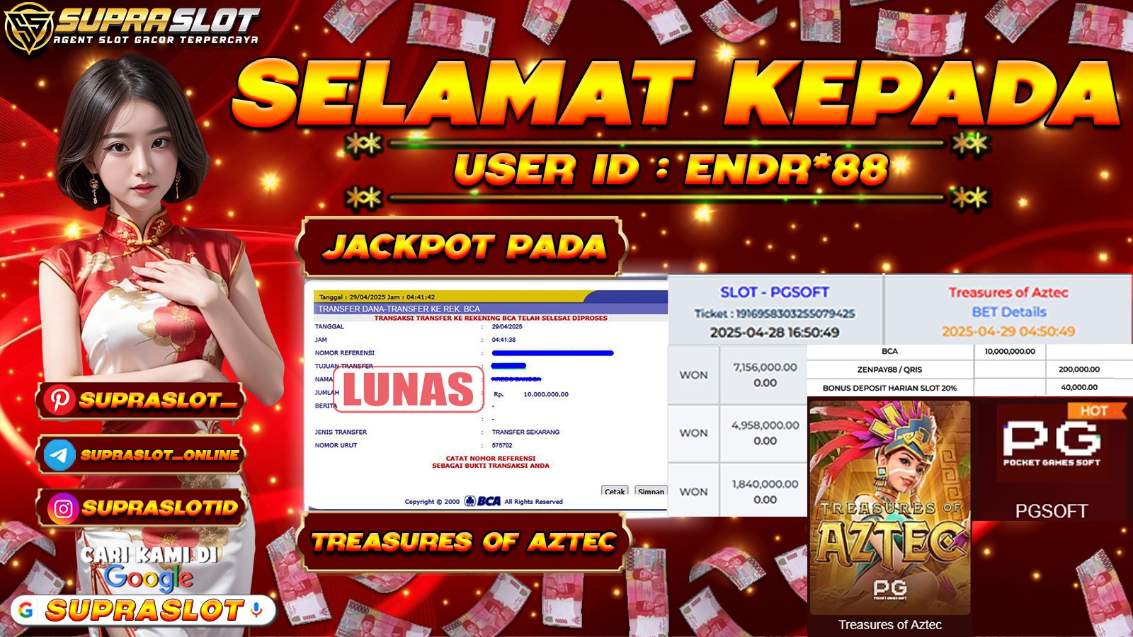 SUPRASLOT MENANG di SLOT TREASURES OF AZTEC Rp.10.000.000,- LUNAS