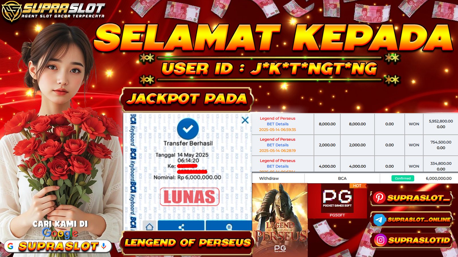 SUPRASLOT JACKPOT di SLOT Legend of Perseus Rp.6.000.000,- LUNAS