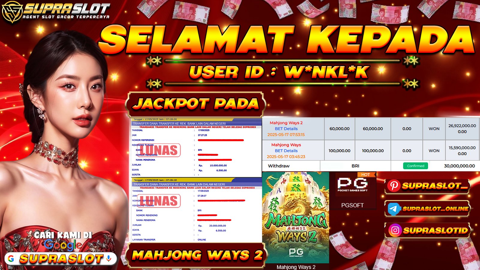SUPRASLOT JACKPOT di SLOT MAHJONG WAYS 2 Rp.30.000.000,- LUNAS