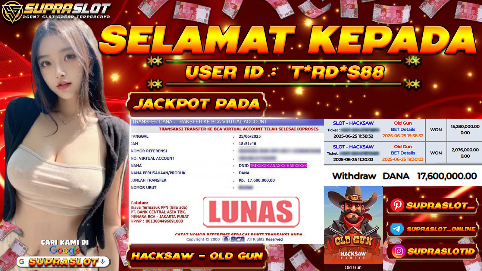 SUPRASLOT JACKPOT di SLOT HACKSHAW - OLD GUN Rp.17.600.000,- LUNAS