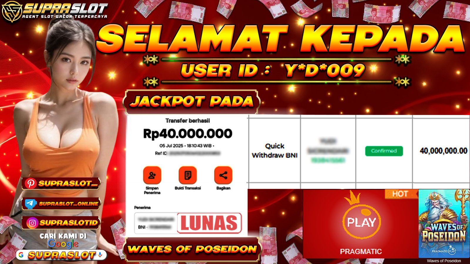 SUPRASLOT JACKPOT di WAVES OF POSEIDON Rp.40.000.000,- LUNAS