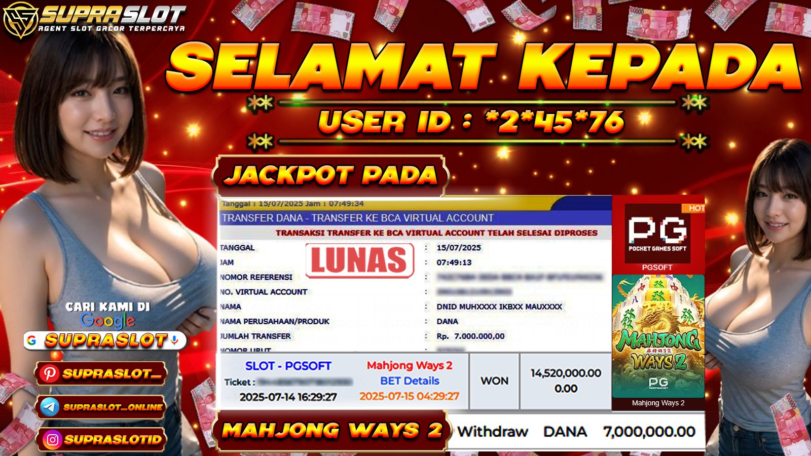 SUPRASLOT JACKPOT di SLOT MAHJONG WAYS 2 Rp.7.000.000,- LUNAS