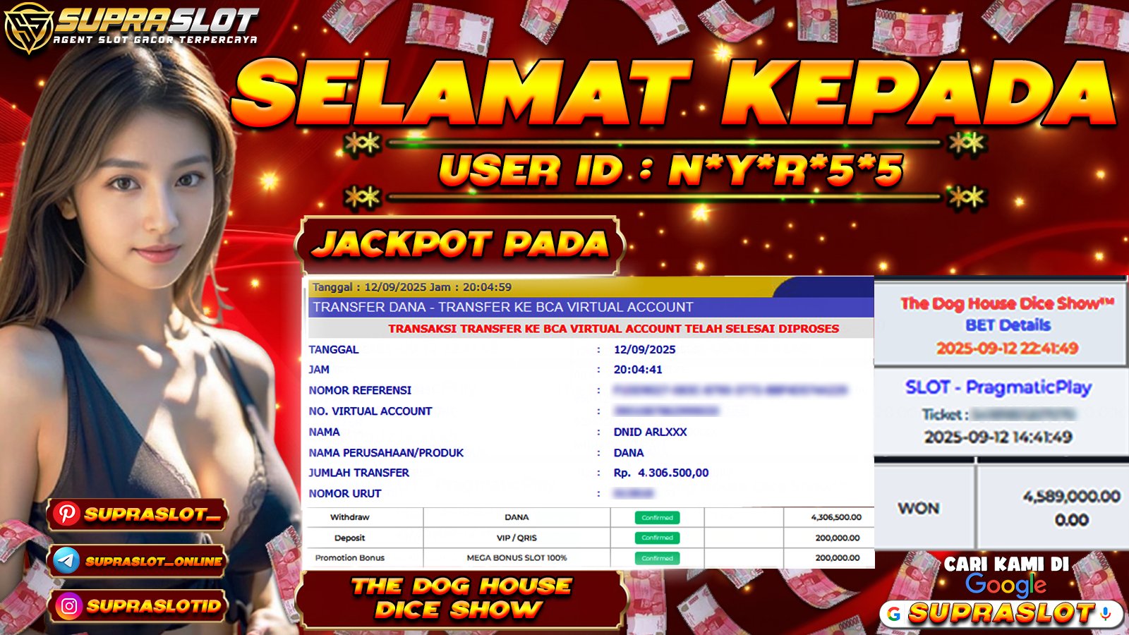 SUPRASLOT JACKPOT di STHE DOG HOUSE DICE SHOW Rp.4.306.000,- LUNAS