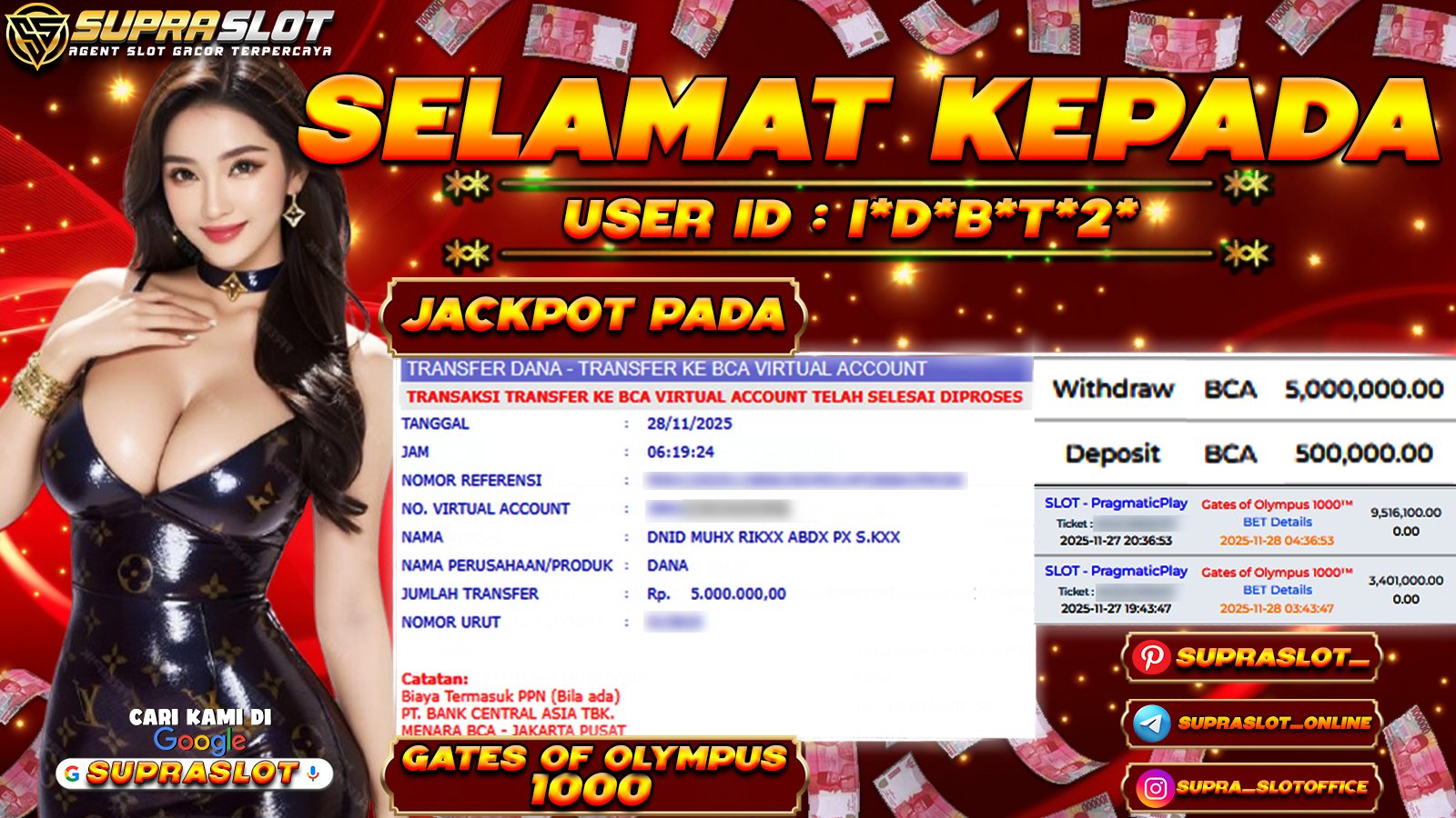 SUPRASLOT JACKPOT di SLOT GATES OF OLYMPUS 1000 Rp.5.000.000,- LUNAS