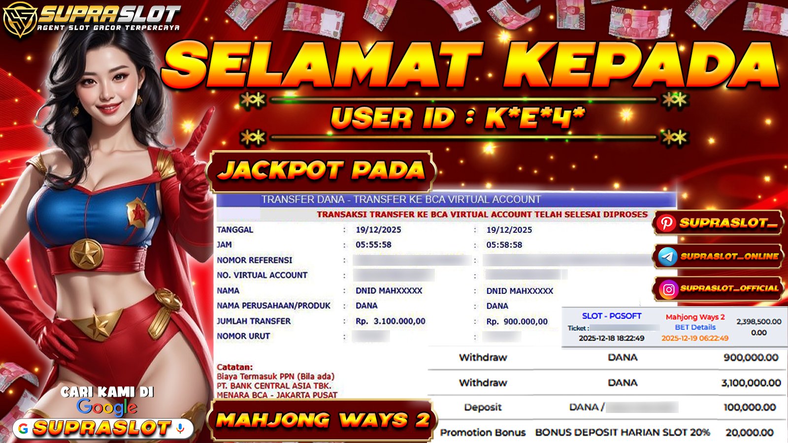 SUPRASLOT JACKPOT di SLOT MAHJONG WAYS 2 Rp.4.000.000,- LUNAS