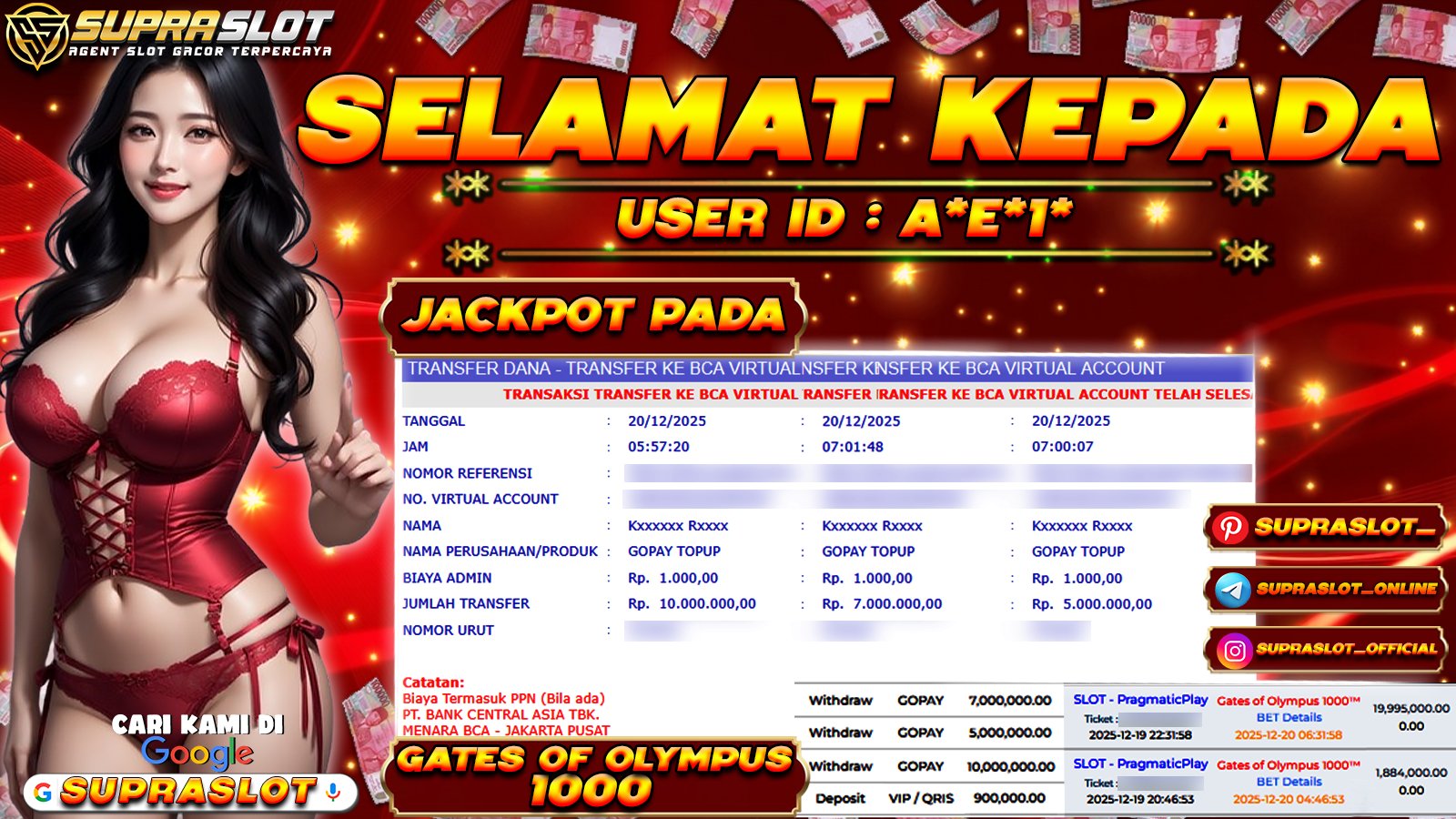 SUPRASLOT JACKPOT di SLOT GATES OF OLYMPUS 1000 Rp.22.000.000,- LUNAS