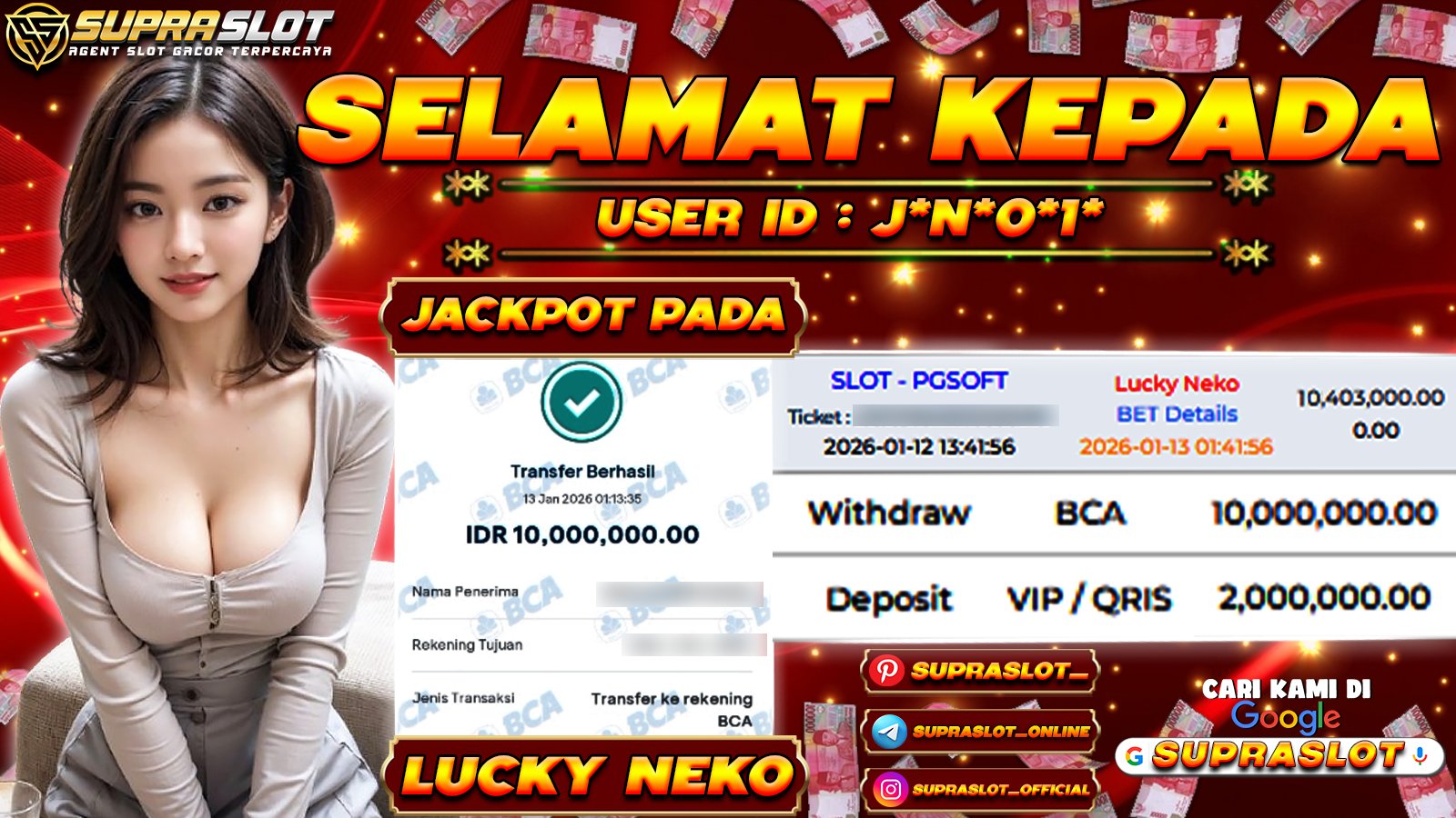 SUPRASLOT JACKPOT di SLOT LUCKY NEKO Rp.10.000.000,- LUNAS