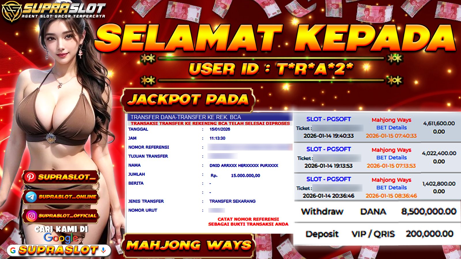 SUPRASLOT JACKPOT di SLOT MAHJONG WAYS Rp.15.000.000,- LUNAS