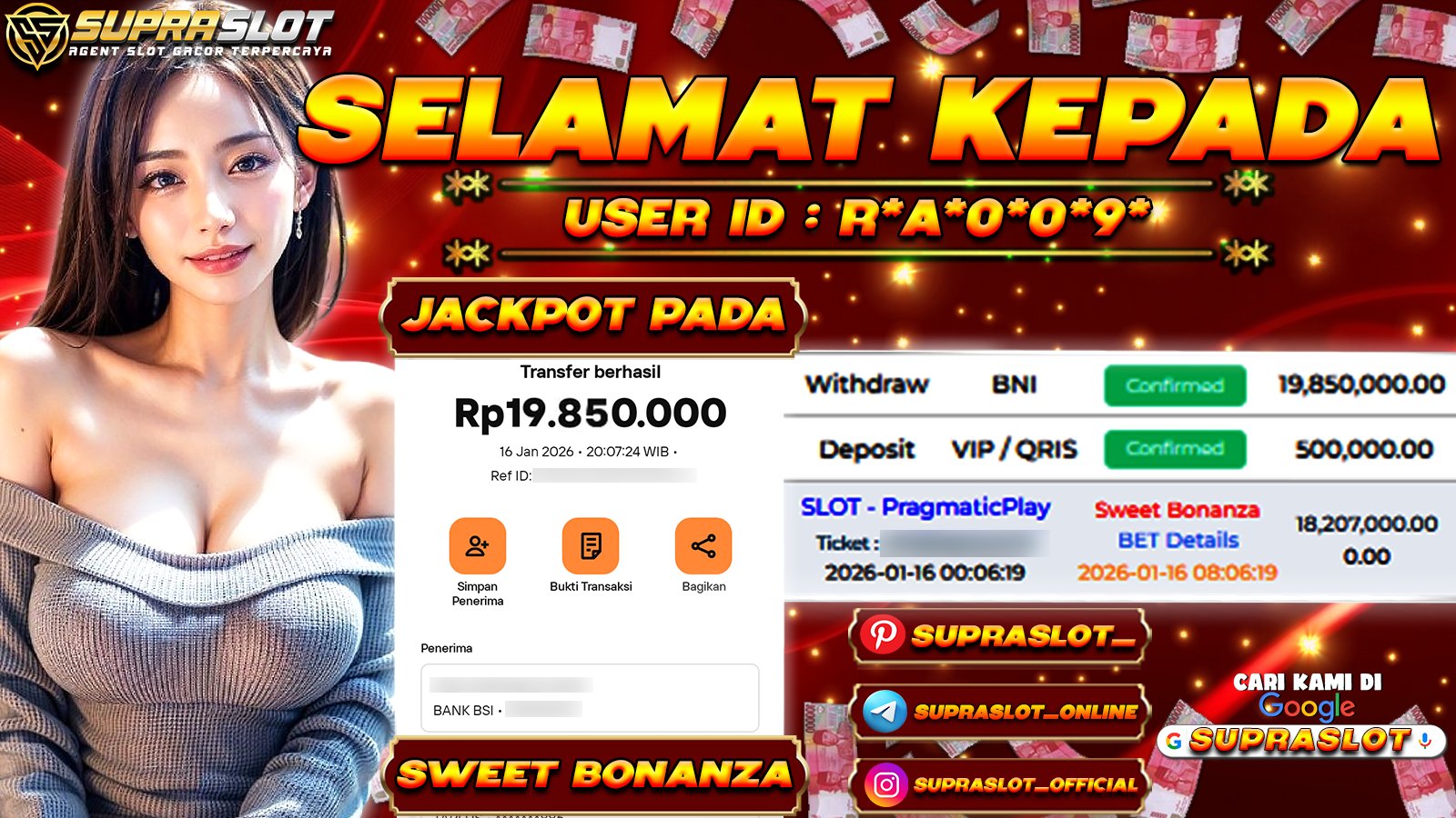 SUPRASLOT JACKPOT di SLOT SWEET BONANZA Rp.19.850.000,- LUNAS