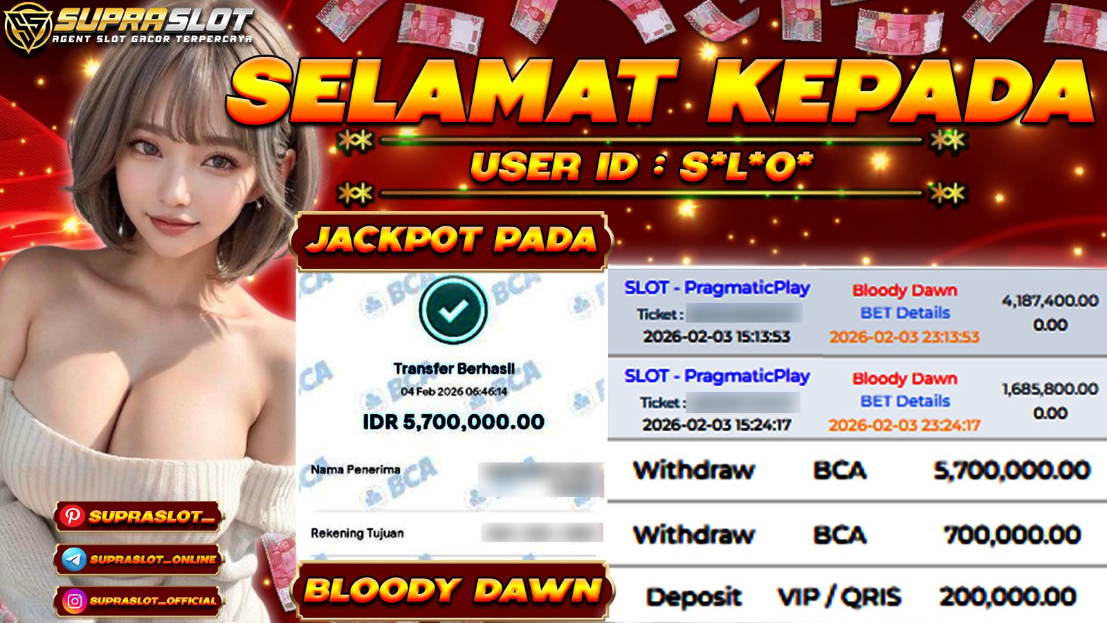 SUPRASLOT JACKPOT di SLOT BLOODY DAWN Rp.5.700.000,- LUNAS