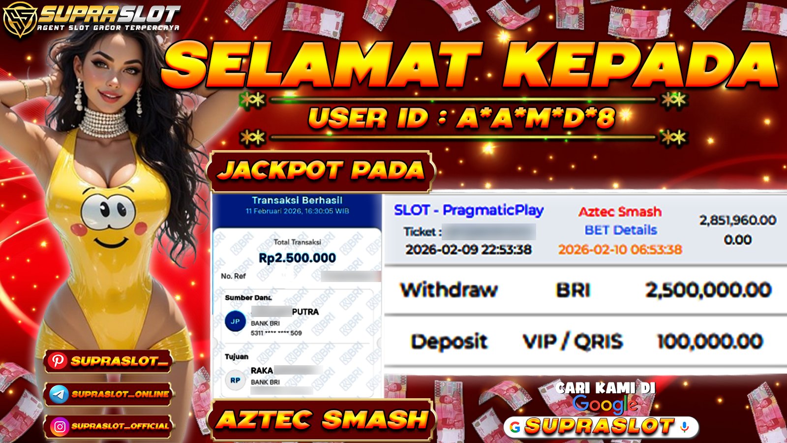 SUPRASLOT JACKPOT di SLOT AZTEC SMASH Rp.2.500.000,- LUNAS