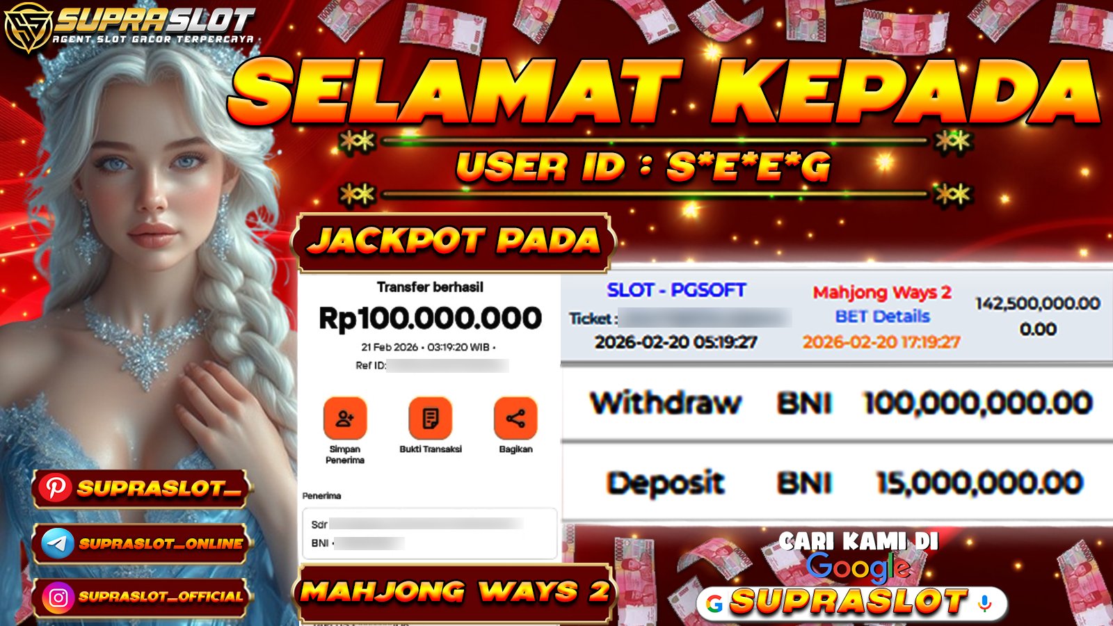 SUPRASLOT JACKPOT di SLOT MAHJONG WAYS 2 Rp.100.000.000,- LUNAS