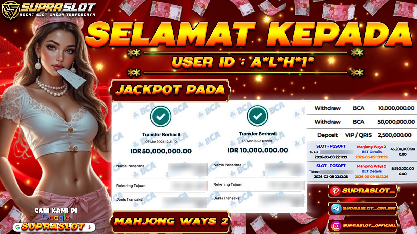 SUPRASLOT JACKPOT di SLOT MAHJONG WAYS 2 Rp.60.000.000,- LUNAS