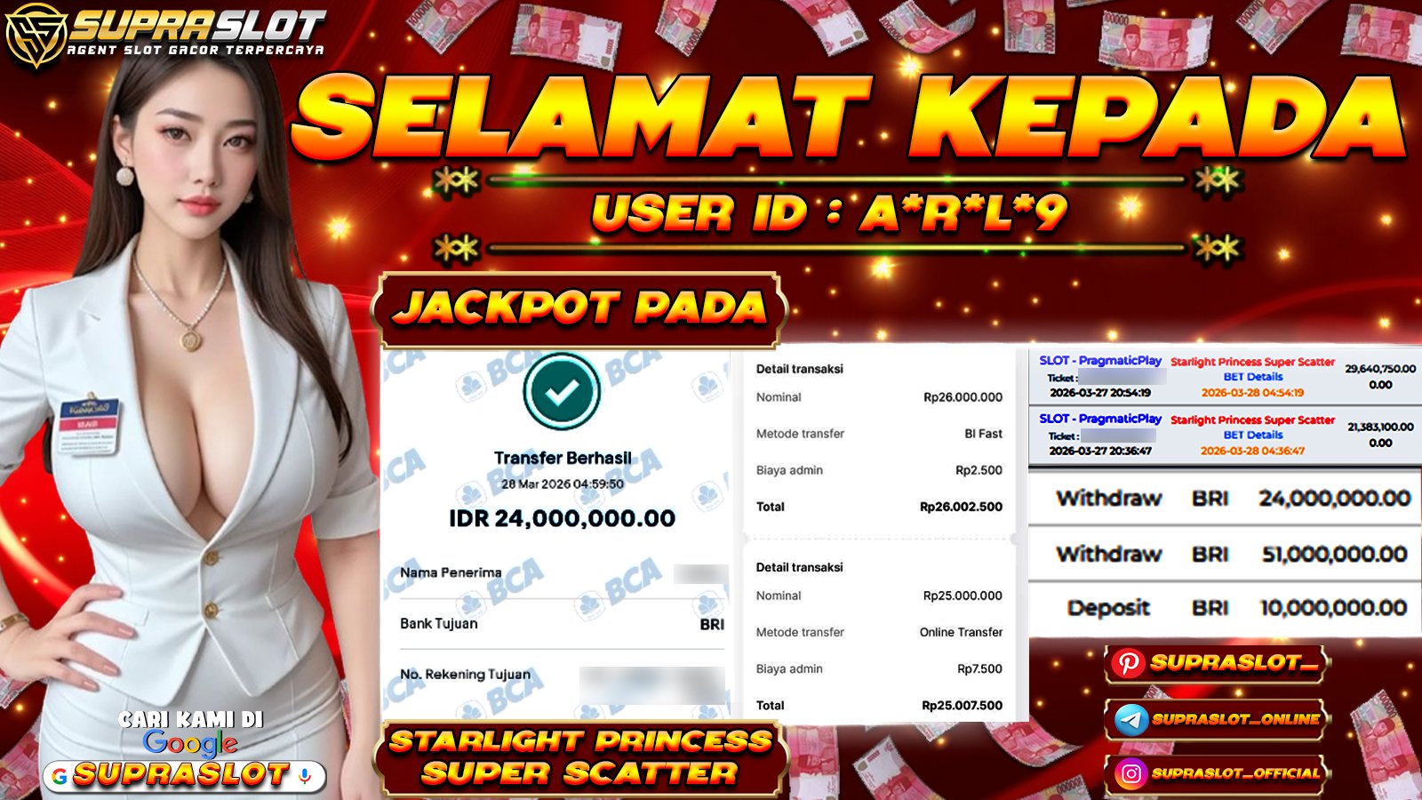 SUPRASLOT JACKPOT di SLOT STARLIGHT PRINCESS SUPER SCATTER Rp.75.000.000,- LUNAS