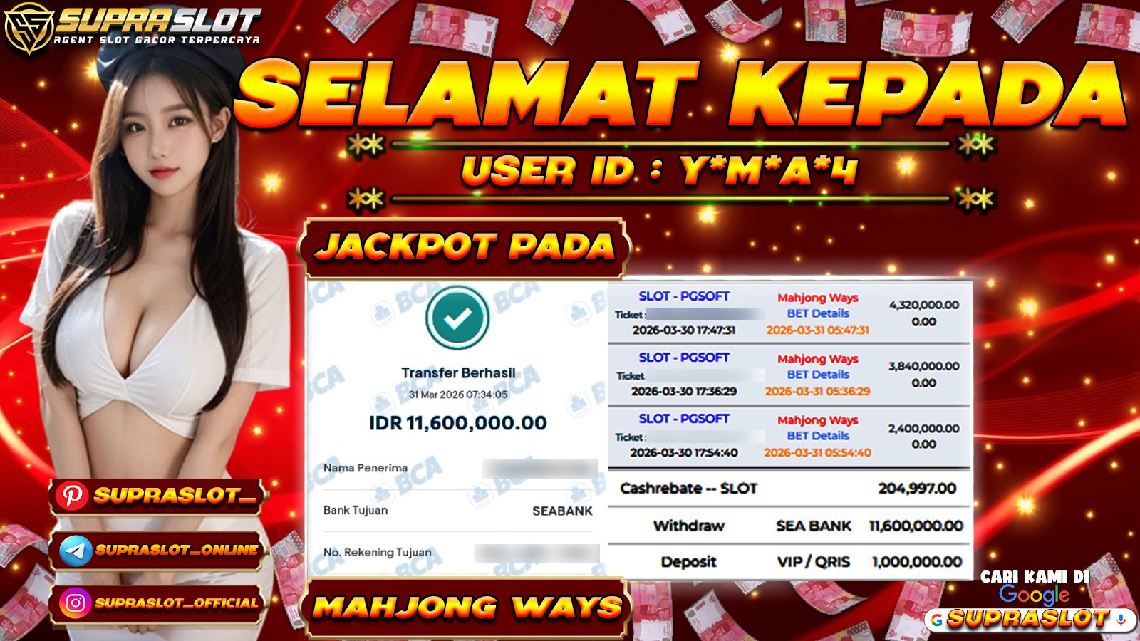 SUPRASLOT JACKPOT di SLOT MAHJONG WAYS Rp.11.600.000,- LUNAS